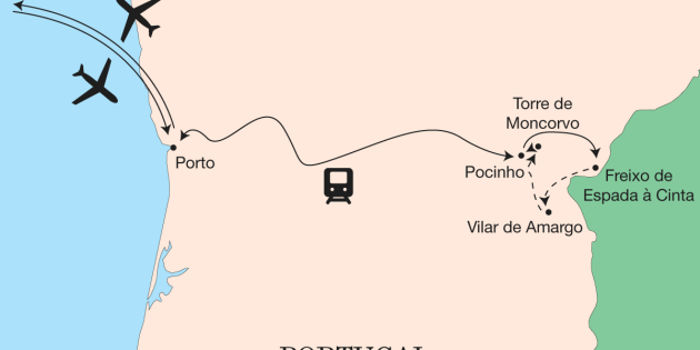 Route map for Walking the Douro & Côa Valleys