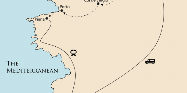 Route map for Corsica’s Mountains & Coast