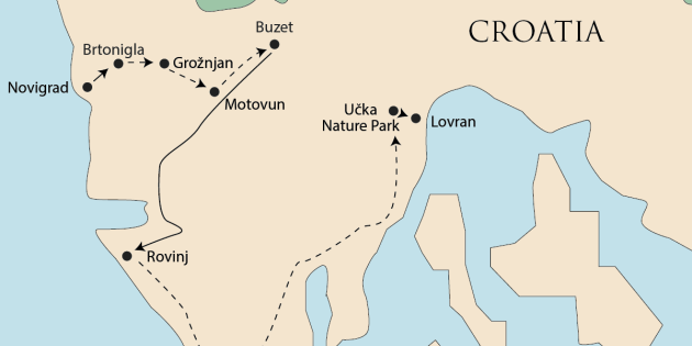 Route map for Hiking Istria: Truffles, Coast & Vineyards