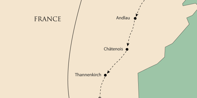 Route map for Alsace from North to South