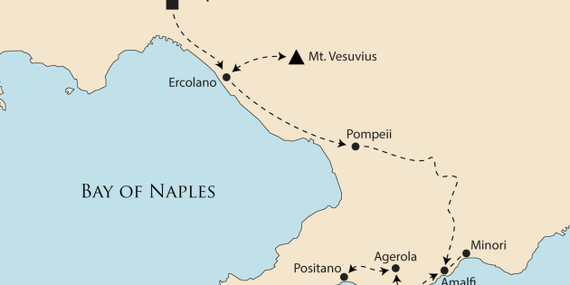 Route map for Naples, Vesuvius & Amalfi Coast Trails
