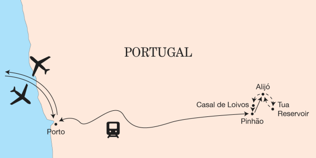 Route map for Porto & Douro Valley Short Hiking Break