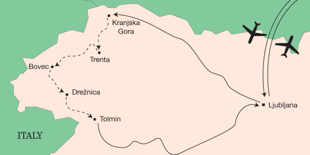 Route map for Alpe Adria Hiking: Julian Alps & Soca Valley