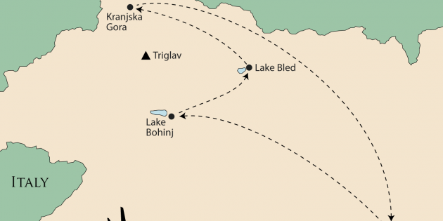 Route map for Slovenia’s Lakes & Mountains