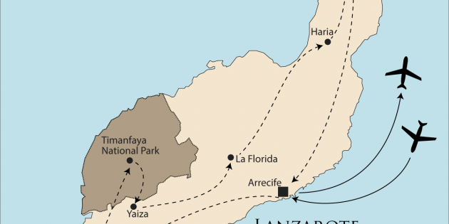 Route map for Lanzarote: Walking in the Land of Volcanoes