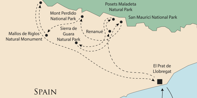 Route map for Walking in the Spanish Pyrenees
