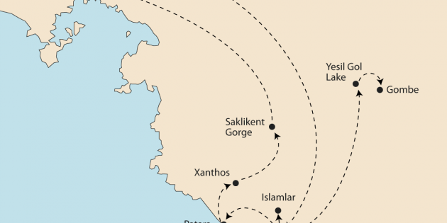 Route map for Walking with Nomads in Lycia