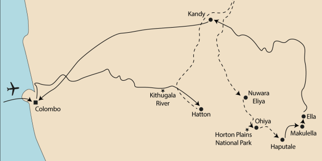 Route map for Pekoe Trail Hike: Hills, Rapids & Rail