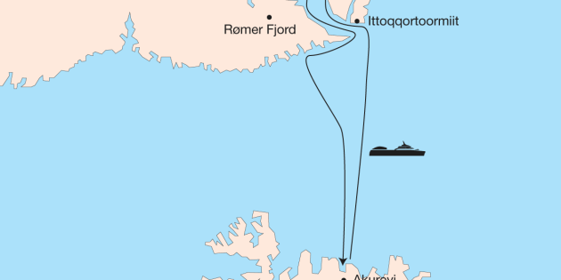 Route map for Walking Greenland’s Arctic Fjords & Ice Trails