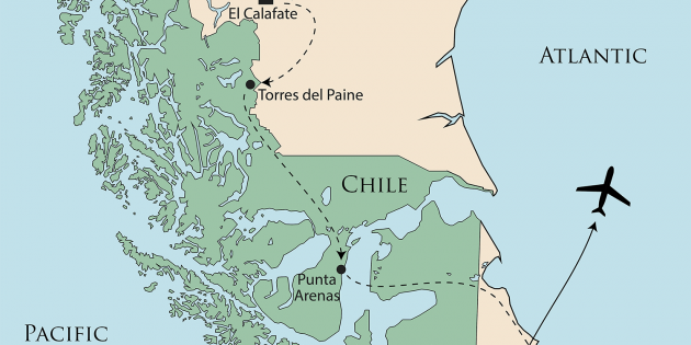 Route map for Highlights of Patagonia