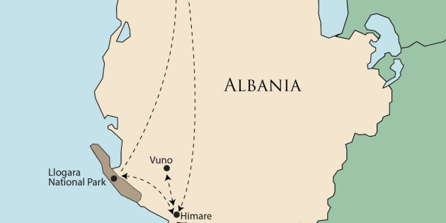 Route map for Coastal Trails of Albania