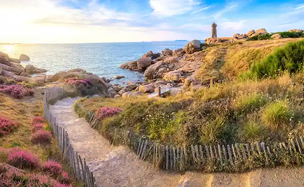 View of the Mean Ruz Lighthouse, in Perros-Guirec, Brittany, France