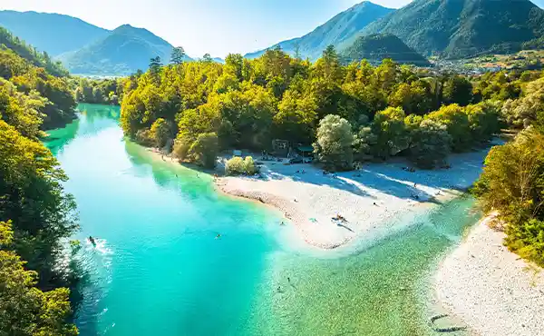 Aerial of Soča River in Slovenia