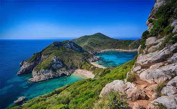 View of Agios Georgios Beach on the Greek island of Corfu