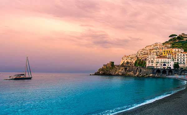 Sunset and boats on the Amalfi Coast