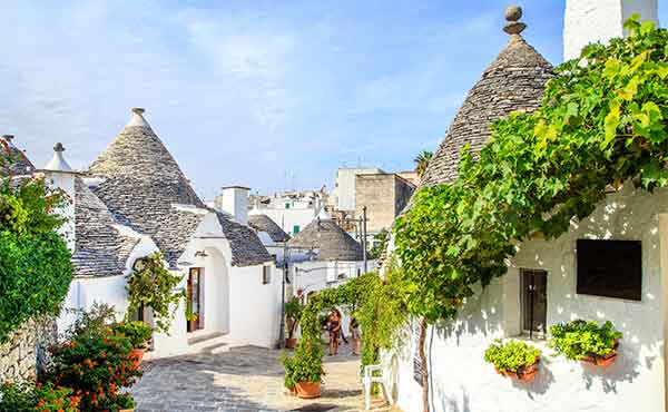 White Trulli houses in the town of Alberobello in Italy