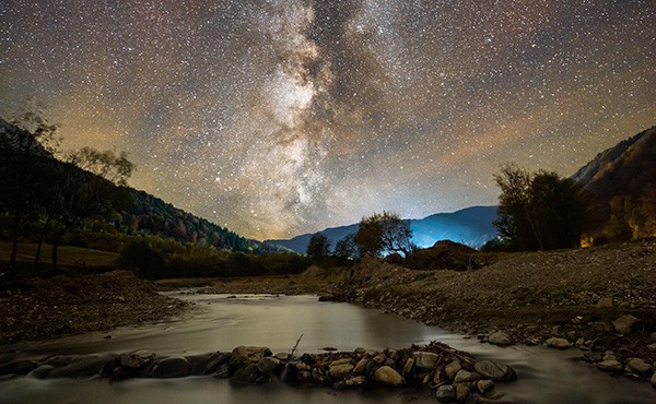 Milky way over Piatra Craiului in Romania