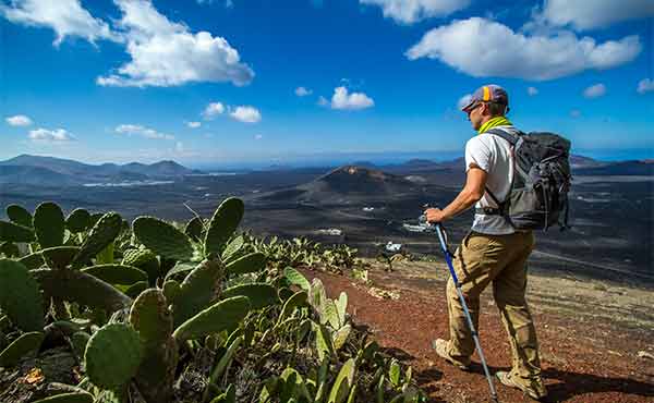 Hiker in Lanzarote in the Canary Islands