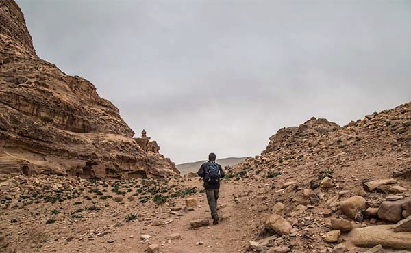 Hiker walking on the Dana Trail in Jordan