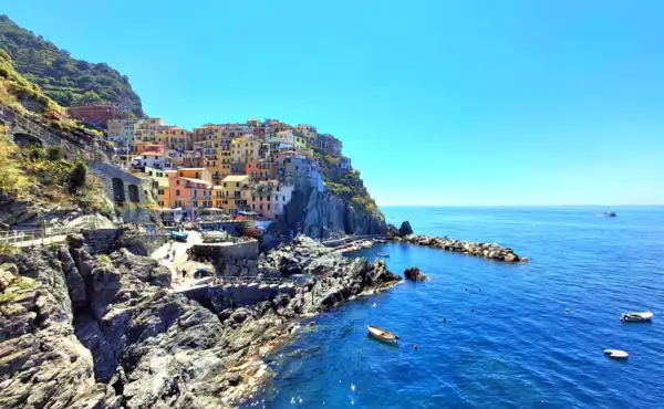 Coastal town view on the Ligurian Coast, Italy.